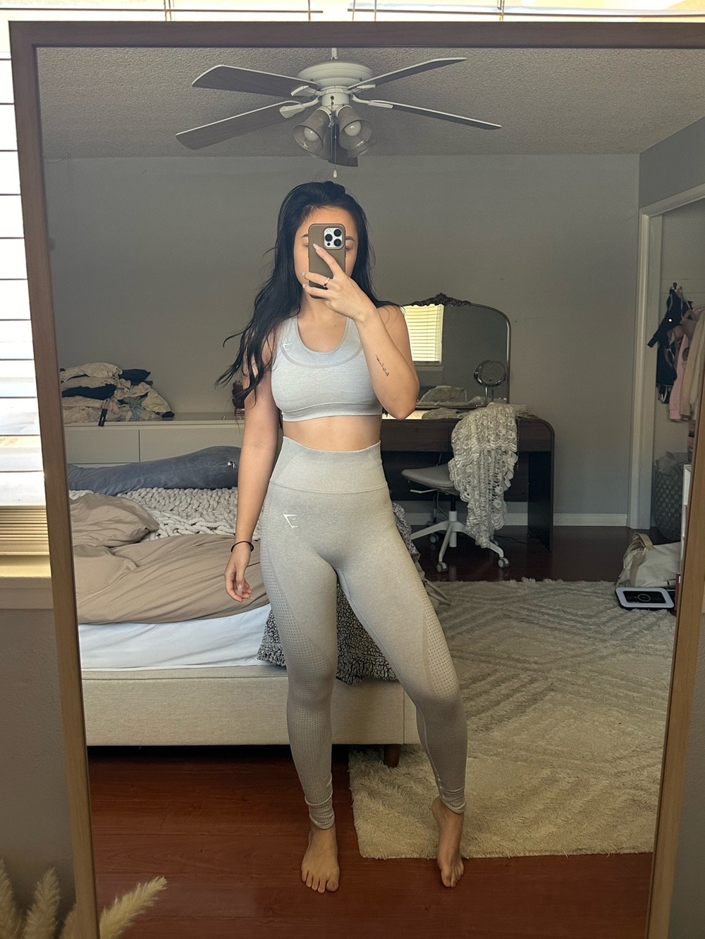 Gymshark Gray Seamless Racerback Sports Bra + Leggings